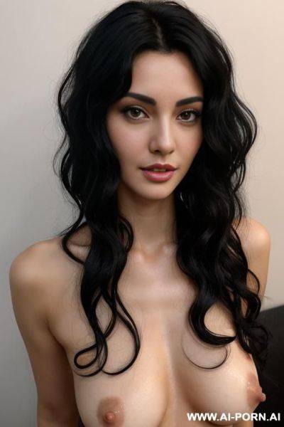 Naked, masturbating, black wavy hair, beautiful face, semi realistic style - ai-porn.ai on pornintellect.com
