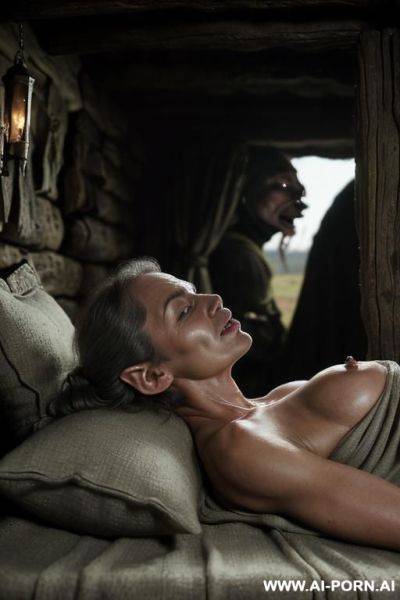 ((two characters in the image: horrible realistic goblin and medieval germany middle-age farmwife!)). ((scene takes place in the medieval era!)). (nighttime inside a poor medieval german peasunt home - ai-porn.ai - Germany on pornintellect.com