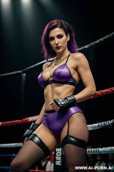 Dark fantasy anime woman with big boobs and open neckline in purple tones - ai-porn.ai on pornintellect.com