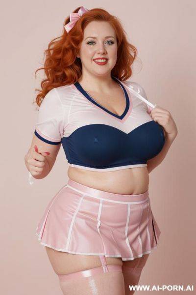 Half-length photo, ((half body photo shot close up)). as a set in the laundry area, a ((very obese)) fat chubby fat thick and bbw redhead british, she is washing clothes and is soaked in - ai-porn.ai - Britain on pornintellect.com