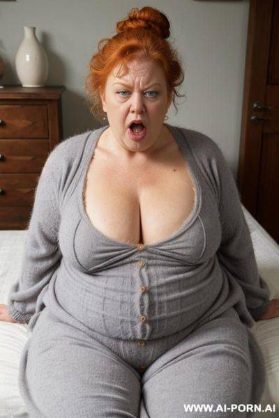 Old granny, totally naked, giant boobs, giant breasts, huge ass, thick thighs, hairy pussy ((big hairy pussy)) giant hair ((giant pubes)) - ai-porn.ai on pornintellect.com