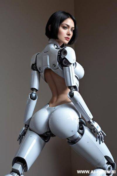Beautiful realistic (( taur-women fully robotic body standing four legs)), detaleid face, skin in latex white and skyblue color, covered to latex, to boots, to beautiful robotic hand hd image quality, ((no background)). - ai-porn.ai on pornintellect.com