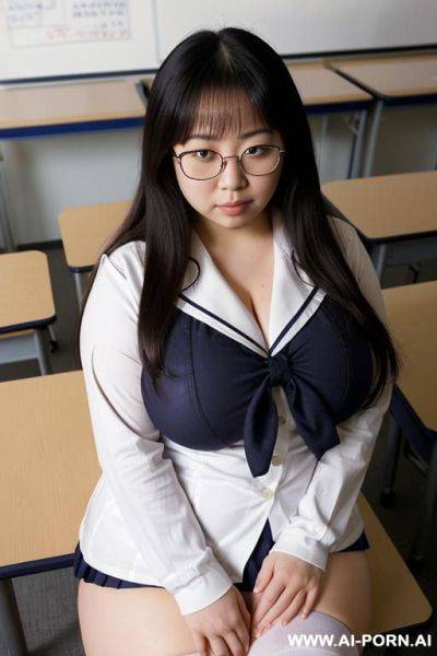 ((embarrassed)), ((nakedy)), ((sailor uniform, high stockings, long hair, naked breasts, white socks)), ((asian woman, fat pussy, spread pussy, uniform, glasses, sailor shirt)), ((sailor)) - ai-porn.ai on pornintellect.com