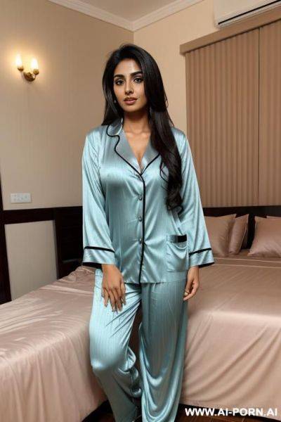 (tanned pakistani woman) (open pajamas) (bedroom) - ai-porn.ai - Pakistan on pornintellect.com