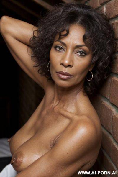 Ebony, saggy perky boobs, tanned skin, old lady, dark brown nipples - ai-porn.ai on pornintellect.com