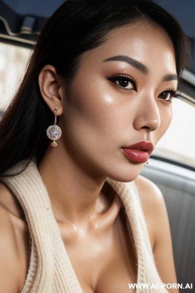 Extremely pretty, full lips, button nose, ahegao, hoop earrings, round boobs, tight waist - ai-porn.ai on pornintellect.com