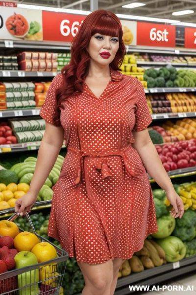 (((keep face))) gorgeous hot brunette women wearing (((red polka dot dress))) in kitchen, curvy, (tight short sleeve dress) - ai-porn.ai on pornintellect.com