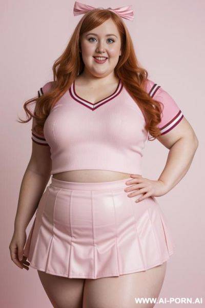 Close up full body photo shot, about at classroom, chubby very ((((obese with wide hips)))) redhead fat bbw curvy teacher, wearing a sexy and hot micro ruffle leather skirt, and elegant top, teaching to the classroom. (dynamic angle), perfect face - ai-porn.ai on pornintellect.com