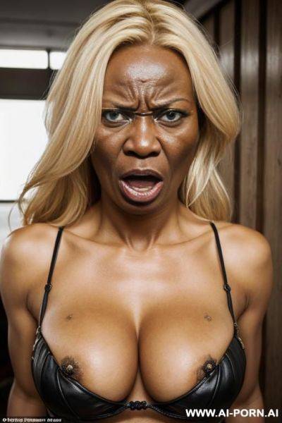 Blonde scandinavian woman is punched in the belly by an african man - ai-porn.ai on pornintellect.com