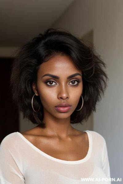 Natural beauty, tanned skin, europeian ethiopian mix, pout mouth, full lips, snub nose, big eyes, high cheekbones - ai-porn.ai - Ethiopia on pornintellect.com