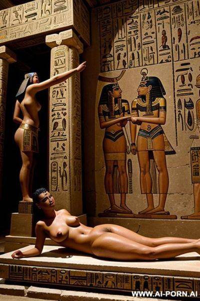 Ancient egyptian full naked chubby female temple servant with shaved vagina is lying on a shrine in a temple - ai-porn.ai - Egypt on pornintellect.com