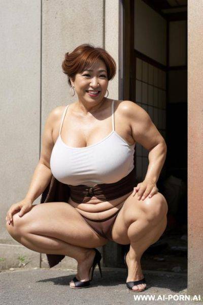 Arab, squatting, trash corner, shirt open legs, pussy. - ai-porn.ai on pornintellect.com