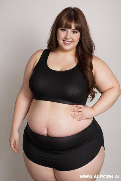 Full body photo shot, professional photo studio, ((obese)) chubby fat bbw cheerleader, with tummy and lovehandless. - ai-porn.ai on pornintellect.com