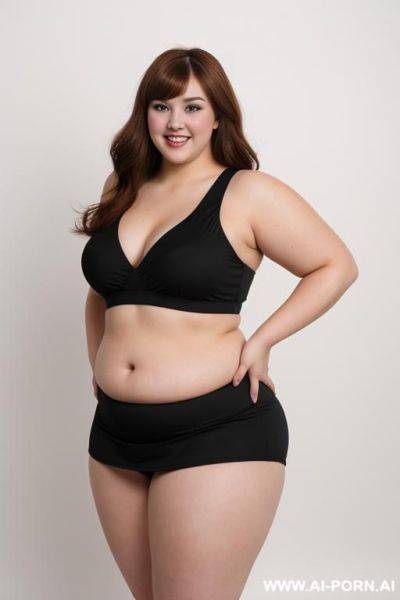 Full body photo shot, professional photo studio, chubby fat bbw cheerleader, with tummy and lovehandless. - ai-porn.ai on pornintellect.com