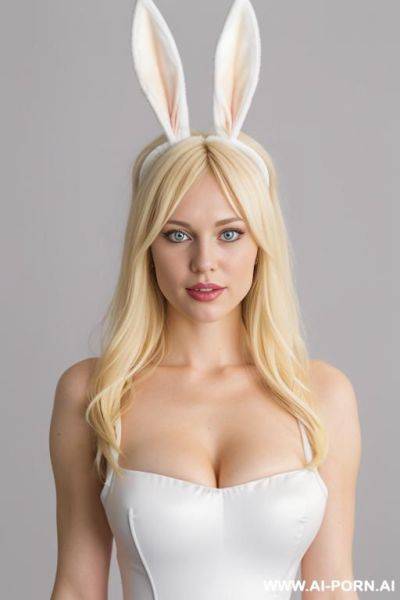 Bunny woman, bunny, white rabbit, bunny eart, bunnywoman, white hairy brest, nordic expression - ai-porn.ai on pornintellect.com