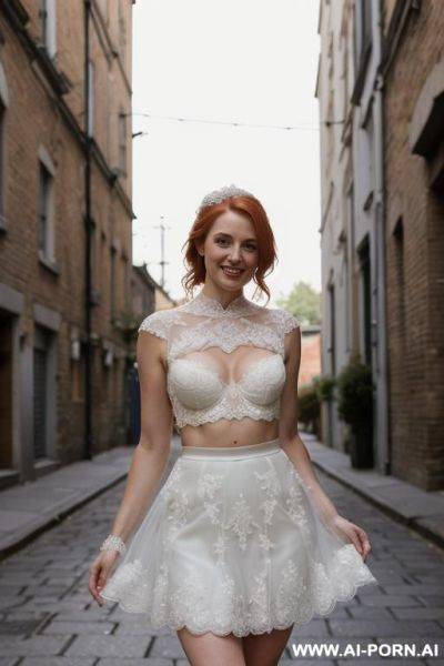 Woman, 30 years old irish woman walking on a sidewalk as a wind lifting up her summer dress revealing her hairy ginger pussy, windy upskirt, smile, ginger hair, s, big breast, - ai-porn.ai - Ireland on pornintellect.com