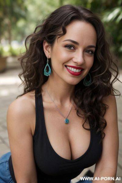 Naked 30 year old woman with blue eyes and curly brown hair turning gray - ai-porn.ai on pornintellect.com