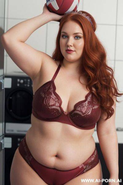 Half-length photo, ((half body photo shot close up)). as a set in the laundry area, a ((very obese)) fat chubby fat thick and bbw redhead british, ((she is washing clothes)). she has - ai-porn.ai - Britain on pornintellect.com