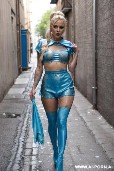 Full length, woman, walking down the street, smoking, high heels - ai-porn.ai on pornintellect.com