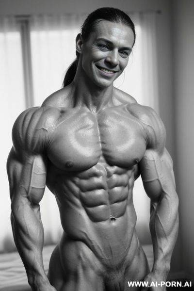 ((most muscular color photo of a nude finnish beautiful short strong buff sinewy steroid bodybuilder ifbb woman)), ((beautiful womans face with high cheekbones)), (((big bright eyes))), ((erotic eye - ai-porn.ai - Finland on pornintellect.com