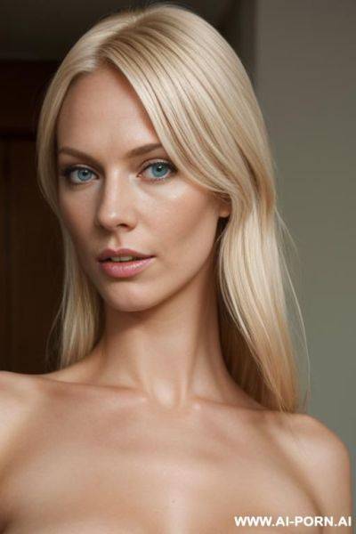 Scandinavian woman, 2, platinium blonde hair, green eyes, slender, flash tits, totally naked - ai-porn.ai on pornintellect.com