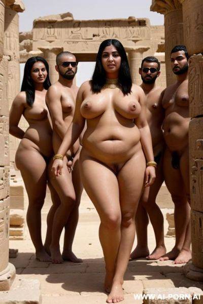 Ancient egyptian chubby naked female temple servant shows her shaved vagina to a group of egyptian males - ai-porn.ai - Egypt on pornintellect.com