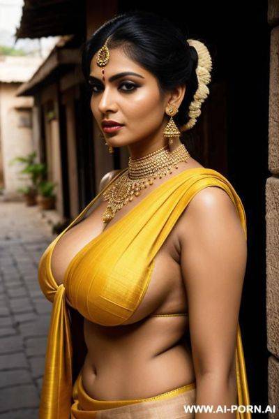 Indian woman, busty, skimpy sexy sari, street, groped by man from behind, man grabbing boobs from behind - ai-porn.ai - India on pornintellect.com