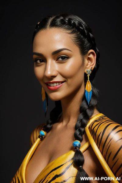Very beautiful and fit extraterrestrial being. she has wild hips and massive ass. her skin is blue everywhere with stripes like zebra, she has very big yellow eyes, eyes like of tiger. she - ai-porn.ai on pornintellect.com