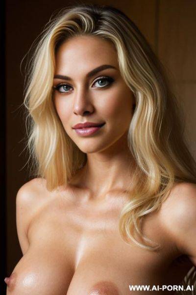 Danish, ((dark brown eyes)), dark eyes, fit, muscular, big lips, large lips, long voluminous wavy hair, detailed face, trimmed hairy pussy, cheek dimples, high resolution - ai-porn.ai - Denmark on pornintellect.com