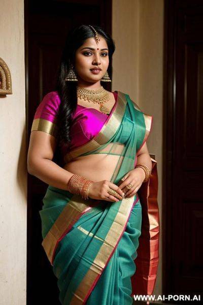 A ancient indian chubby queen in a traditional saree watches on her indian chubby full naked female servant - ai-porn.ai - India on pornintellect.com