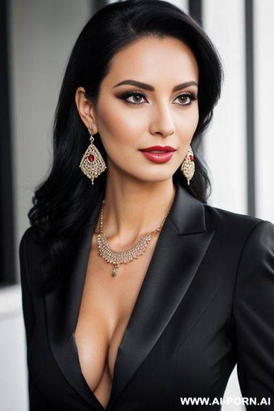 Beautiful face, full makeup, earrings, necklace, seductive - ai-porn.ai on pornintellect.com