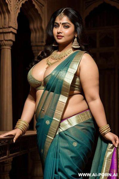 A ancient indian chubby queen in a traditional saree watches on a medieval indian chubby complete naked female servant - ai-porn.ai - India on pornintellect.com