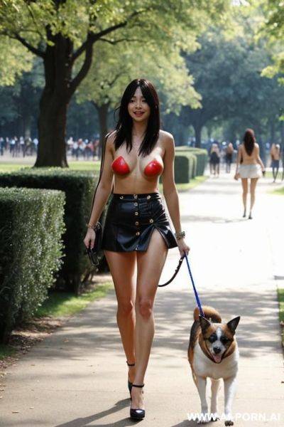 Topless, walking the pet, lots of people - ai-porn.ai on pornintellect.com