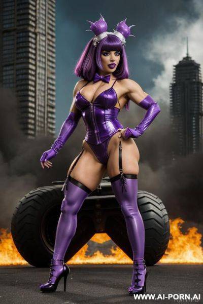 Bowtie, bow tie, latex, leather outfit, punky doll lingerie, purple - ai-porn.ai on pornintellect.com