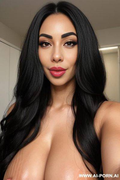 White african black mixed race, massive huge gigantic boobs, (((large lips))), (((salmon lips))), long voluminous wavy hair - ai-porn.ai on pornintellect.com