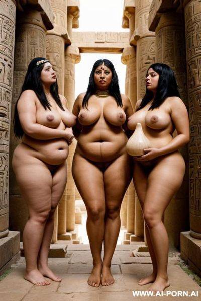 Ancient egyptian chubby priestess and her chubby full naked female temple servants in an ancient egyptian temple - ai-porn.ai - Egypt on pornintellect.com