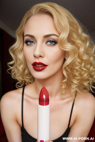 A woman that suck a penis she have lipstick and she gave curly blonde hzir - ai-porn.ai on pornintellect.com