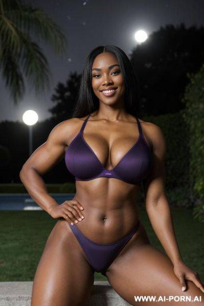 Voluptuous ebony african. (gigantic ass), naked, with slip, (high cheekbones), narrow chin, strong body, thick thighs, massive gluts, dominant pose, ((muscular heavy arms)), eye contact, (proud extra - ai-porn.ai on pornintellect.com