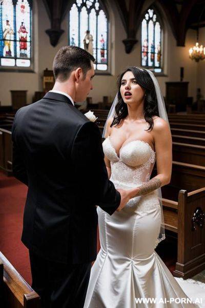 Bride cheating in front of groom in church showing middle finger sex - ai-porn.ai on pornintellect.com