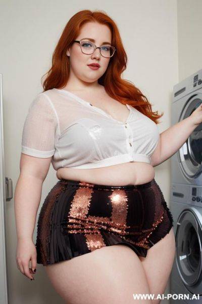 Half-length photo, ((half body photo shot close up)). as a set in the laundry area, a (((very obese))) fat chubby fat thick and bbw redhead british, ((she is washing clothes)). she has - ai-porn.ai - Britain on pornintellect.com