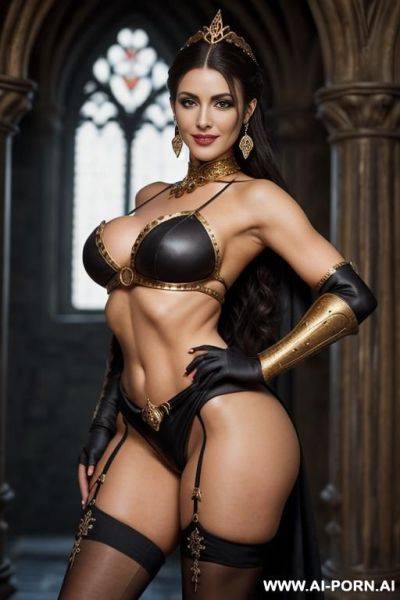 (beautiful knight milf), (((realistic look, super realistic))) (((frontal view))) ((strong milf stout body)) ((perfect butt)) ((perfect round tits)) ((beautiful big inviting eyes)) ((eye contact)) - ai-porn.ai on pornintellect.com