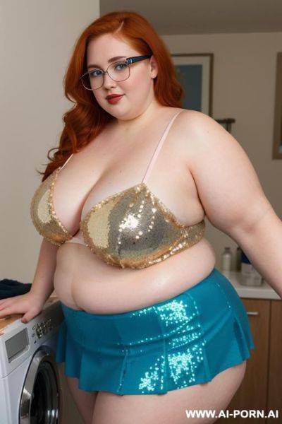 Half-length photo, ((half body photo shot close up)). as a set in the laundry area, a (((very obese))) fat chubby fat thick and bbw redhead british, ((she is washing clothes)). she has - ai-porn.ai - Britain on pornintellect.com