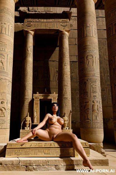 Ancient egyptian chubby naked female temple servant with shaved vagina is lying on a shrine in a egyptian palace. she spreads her legs devotely - ai-porn.ai - Egypt on pornintellect.com