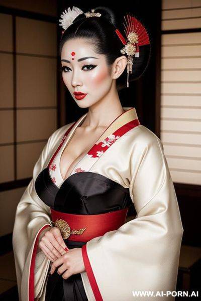 Traditional japanese geisha, geisha makeup, beautifull face, muscular female, big thick ass - ai-porn.ai - Japan on pornintellect.com