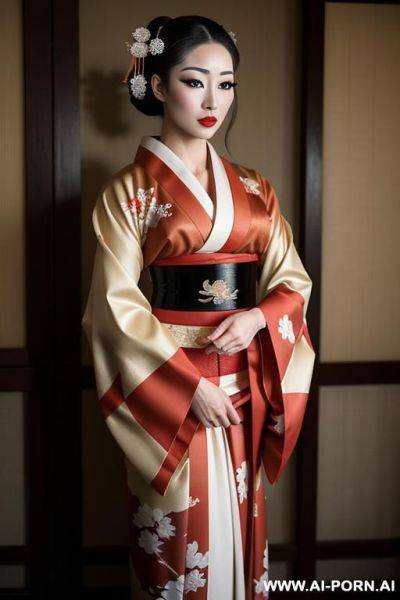 Traditional japanese geisha, geisha makeup, beautifull face, muscular female - ai-porn.ai - Japan on pornintellect.com