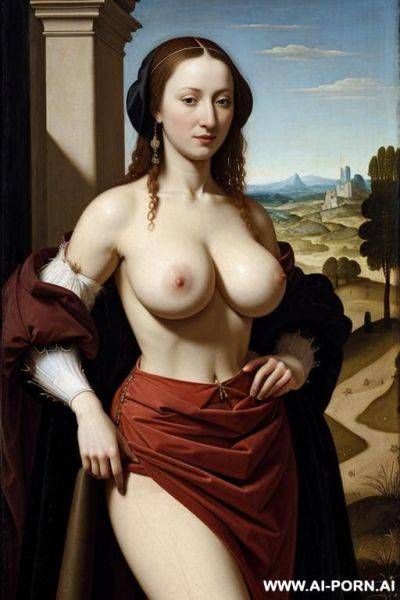 Flemish renaissance painting, topless, skirt, showing boobs - ai-porn.ai on pornintellect.com
