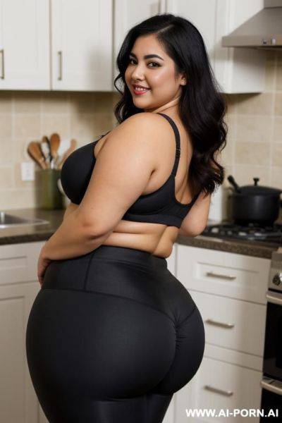 Latina, mexicana, wide hips, perfect face, eyeliner, inside kitchen, extra thicc, very plump, hypnotized, hsur parted to side in bun, pushing vacuum - ai-porn.ai on pornintellect.com