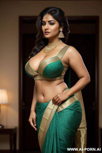 Indian woman, busty, skimpy, sexy sari, sexy top, front view - ai-porn.ai - India on pornintellect.com