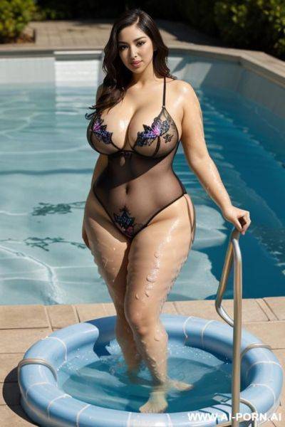 Butterfly print see-through, (((in the water pool))) - ai-porn.ai on pornintellect.com