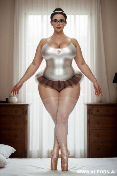 Brown hair, glasses, chubby, huge boobs, big thighs, legs spread open, laying on bed - ai-porn.ai on pornintellect.com